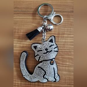 Sparkling Rhinestone Bag Charm/Keychain - Black and Silver